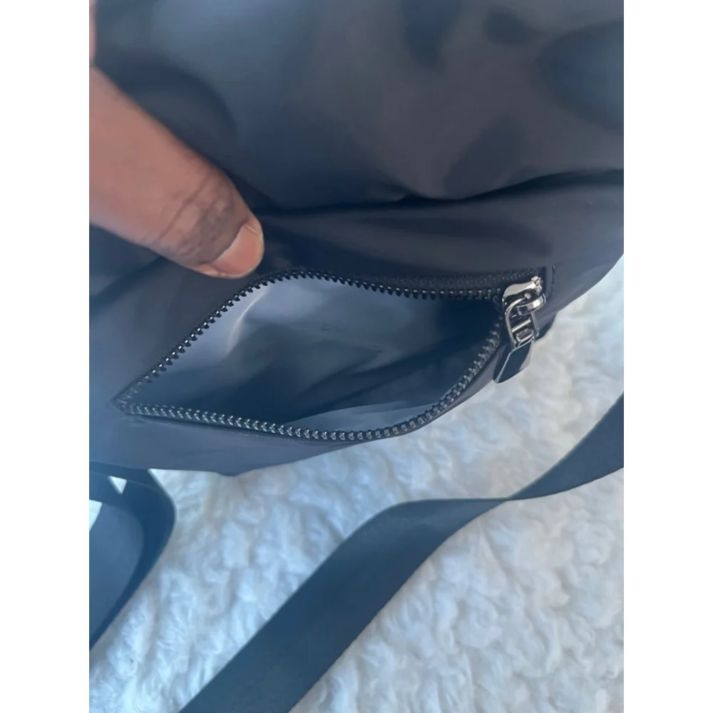 ZZINNA black nylon crossbody bag with two heart appliqués for men and women